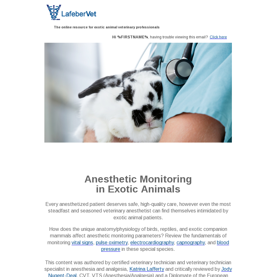 NEW Series on Anesthetic Monitoring in Exotic Animal Patients